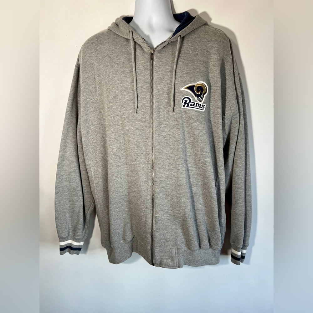 Vintage NFL Licensed Rams Football Gray Zip Up Hooded Jacket XL Embroidered Logo
